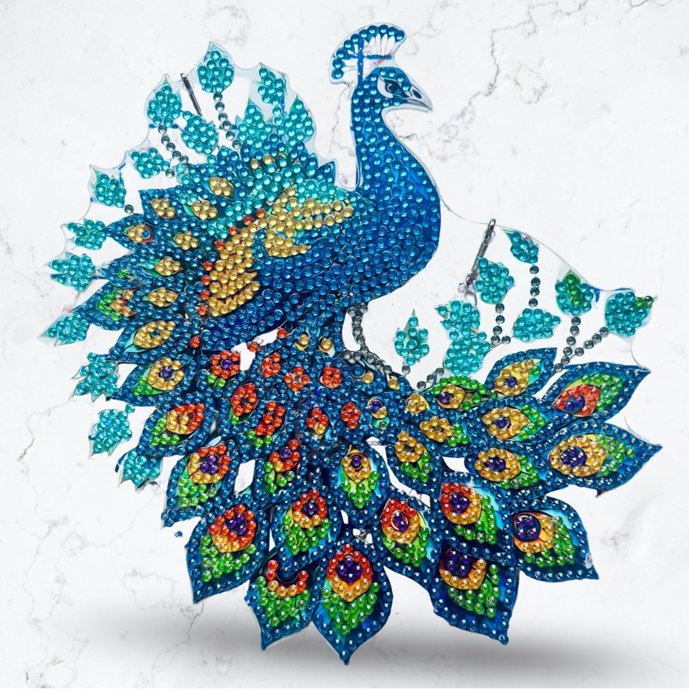 Colorful Hand Crafted Peacock Diamond Art Sun Catcher